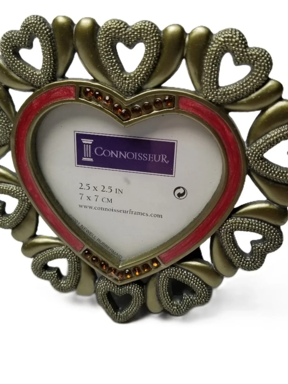Connoisseur Heart Picture Frame Gold Tone Rhinestone 2.5x2.5 Tabletop Decor